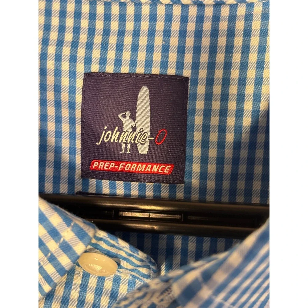 Johnnie-O Prep-Performance Mens XL Blue Gingham Button Down Shirt Long Sleeve - Picture 3 of 5